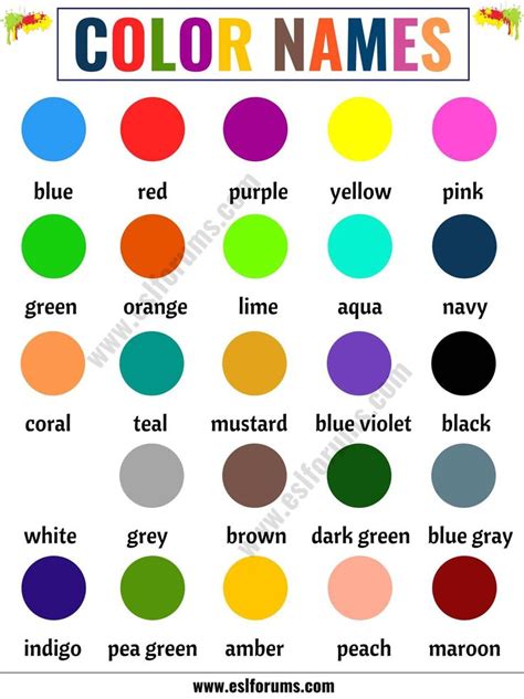 Color Names List Of Colors In English With The Picture