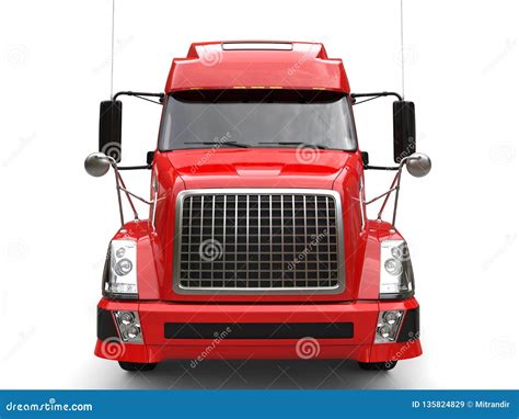 big red modern semi trailer truck front view stock illustration illustration  tractor