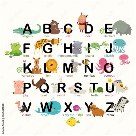 animals alphabet set  kids vector illustration stock vector