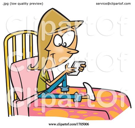 clipart cartoon teen girl texting on her bed by toonaday
