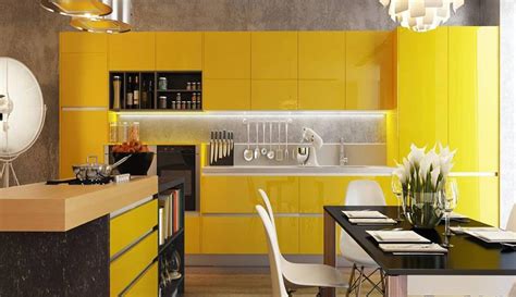 desain dapur nuansa kuning motif minimalis