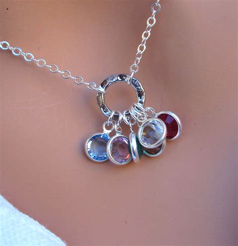 family birthstone necklace  sterling silver  royalgoldgifts
