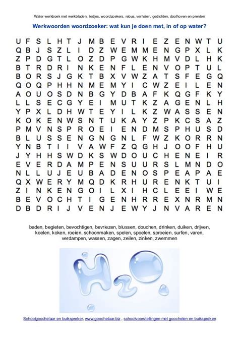 water werkboek met water thema werkbladen van schoolgoochelaar en bui words word search
