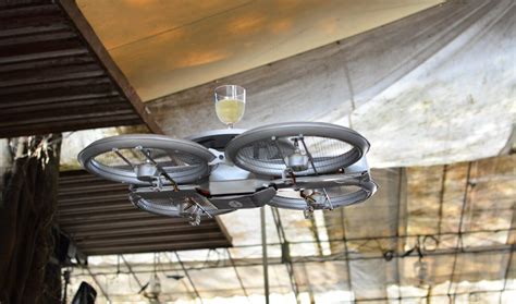 drones delivering drinks   crowded restaurant    crazy