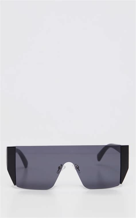 black frameless oversized sunglasses prettylittlething