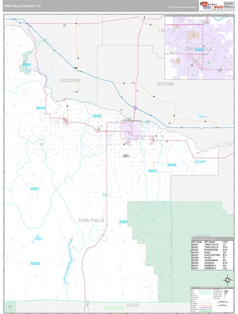 twin falls county id wall map premium style  marketmaps mapsalescom