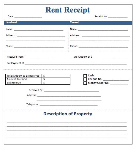 rent receipt templates  ms word templates