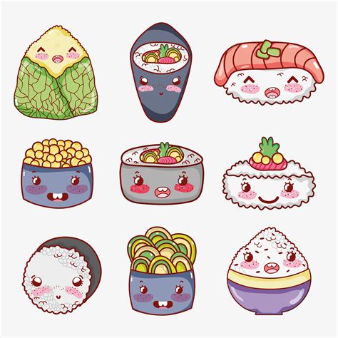 Asian Food Cute Kawaii Cartoon Download Free Vectors