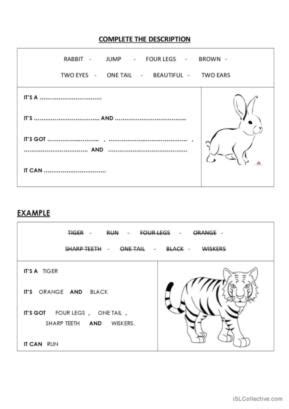 animal description english esl worksheets