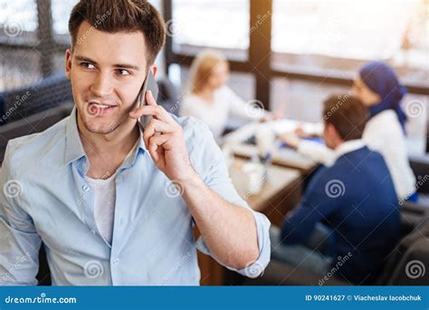 posityive man talking  cell phone stock image image  male calling