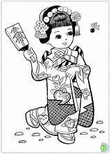 Coloring Pages Japanese Dinokids Girl Girls Colouring Dolls Close Print Coloringdolls sketch template
