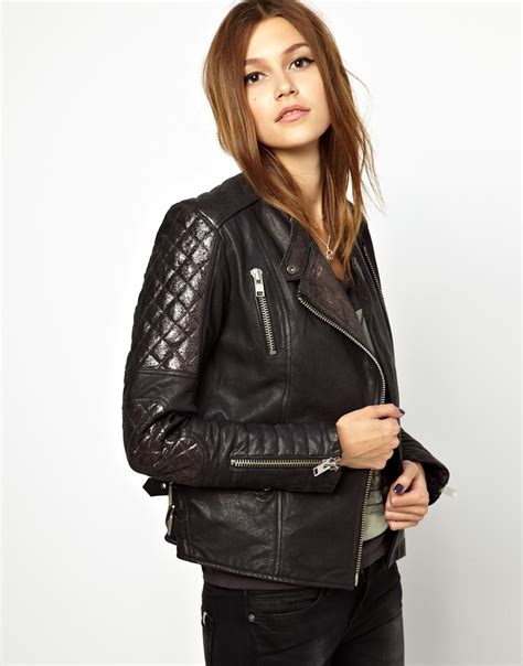 lyst asos maison scotch leather biker jacket  metallic panels