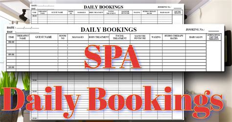 spa daily bookings  printable  spreadsheet etsy