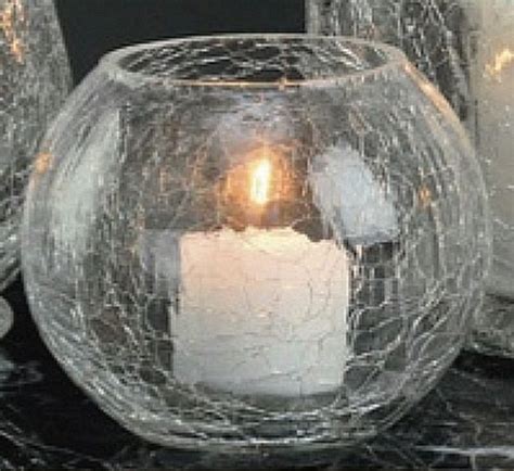 Round Crackle Glass Tea Light Candle Holders Set Of 6 Candle Holders