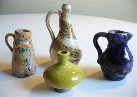 lot  vintage miniature pitchers hand  stoneware  unique  special ebay vintage