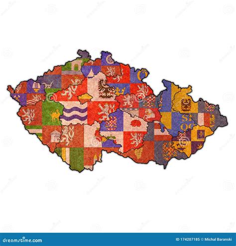flags  regions  administration map  czech republic stock illustration illustration