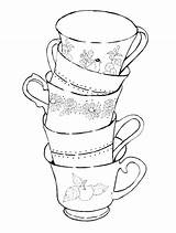 Coloring Cup Tea Teacup Pages Printable Dishes Cups Stamp Getdrawings Getcolorings Pag Color Colorings Adults sketch template