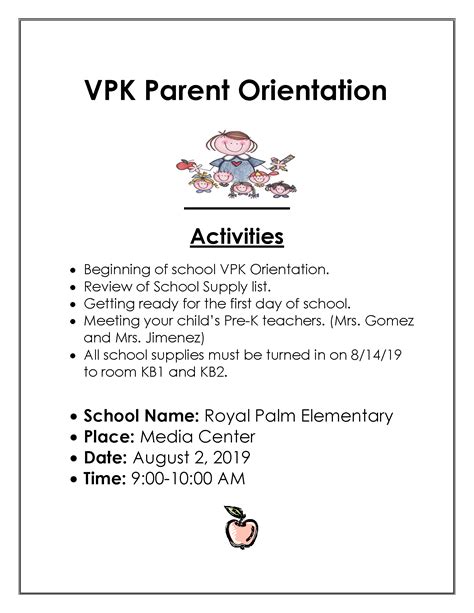 vpk parent orientation royal palm elementary