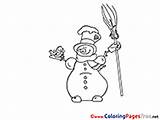 Coloring Winter Pages Snowman Broom Kids Hits sketch template