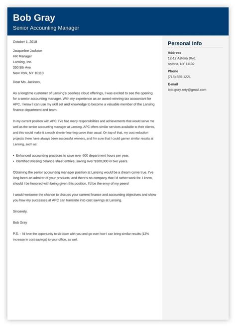 accounting cover letter    senior accountants