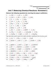chemistry unit  reaction equations worksheet  answers worksheet