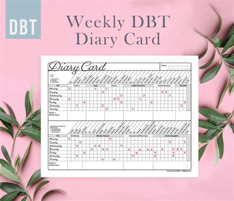 dbt diary card weekly tracker printableinstant  etsy