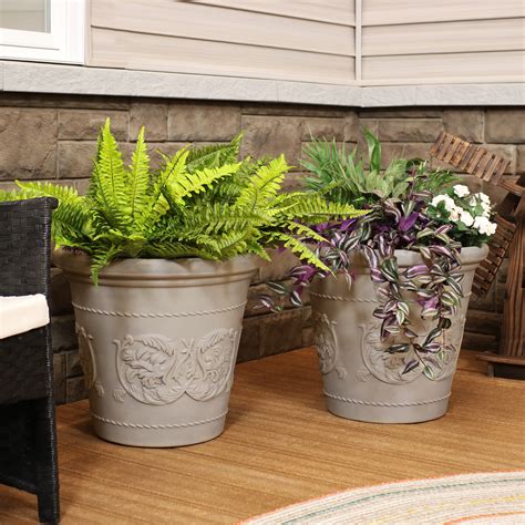 sunnydaze arabella outdoor flower pot planter beige