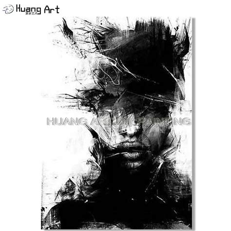 hand painted white  black figure oil painting  canvas modern