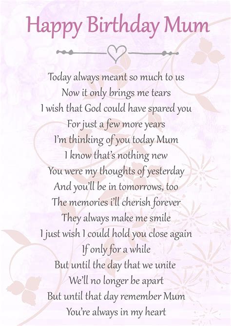 buy happy birthday mum memorial graveside poem keepsake card includes