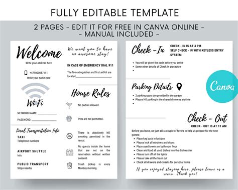 airbnb  pages quick  guide fillable  editable etsy espana