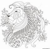 Lion Coloring Floral Pages Adults Elements Zentagle Printable Print Book sketch template