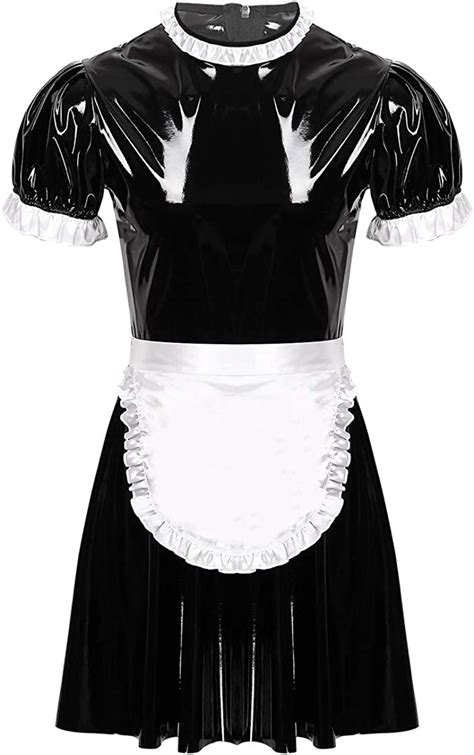 tiaobug mens sissy maid cosplay costume shiny patent leather maid