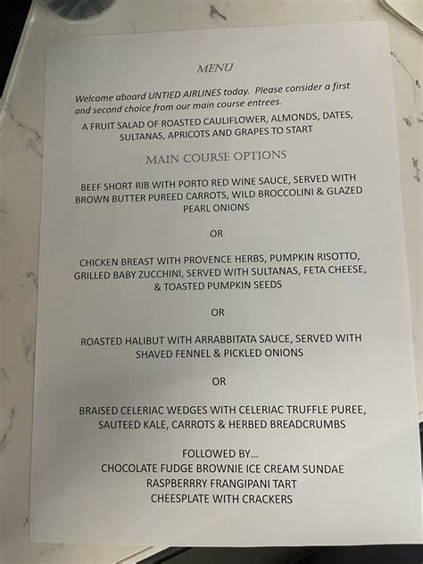 united airlines business class menu typo  delicious irony   lets fly