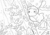 Ponyo Coloring Ghibli Miyazaki Hayao トトロ Kiki Coloringhome Spirited Par Totoro Anime Sketch Wenn Mal sketch template