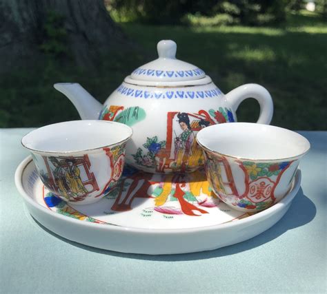 miniature signed japanese tea set including teapot  cups etsy japanese tea set tea pots
