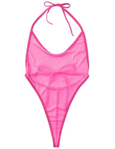 Women Strappy Backless One Piece Swimsuit See Through Bikini Swimwear