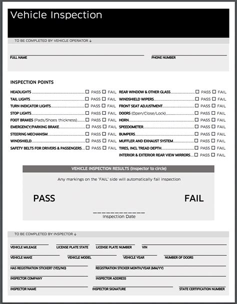 printable uber inspection form