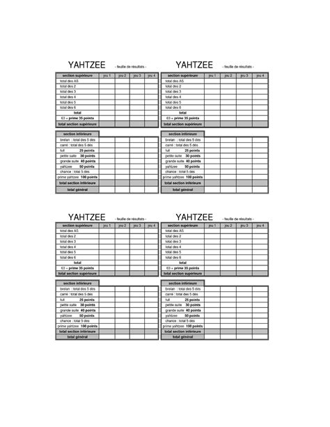 printable yahtzee score sheets cards   templatelab