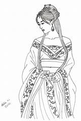 Coloring Pages Chinese Girl Coloriage Princess Girls Adult Books Hanfu Deviantart Oriental Colouring Line Monde Color Japanese Lady Pays Du sketch template