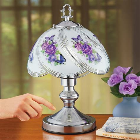 purple floral touch lamp  silver tone base collections