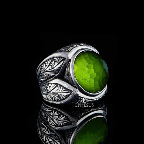 bright green ring huge silver ring green stone ring green etsy