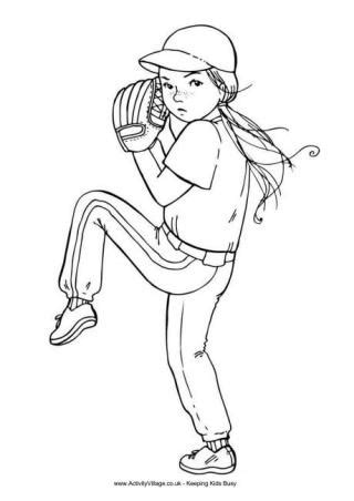 baseball girl colouring page