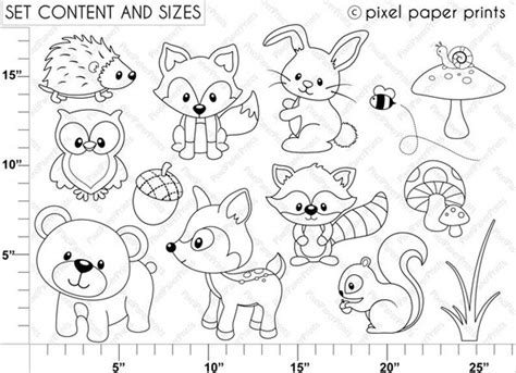 woodland animals digital stamps clipart etsy forest animals woodland
