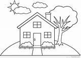 House Simple Drawing Kids Line Houses Sketch Colouring Coloring Pages Drawings Hill Tree Easy Sheets Clip Book Sketches sketch template