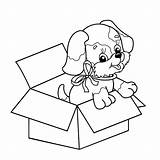 Coloring Puppy Box Dog Pages Outline Cartoon Hair Cute Bow Printable Rainbow Brush Puppies Drawing Gift Vector Husky Kids Book sketch template