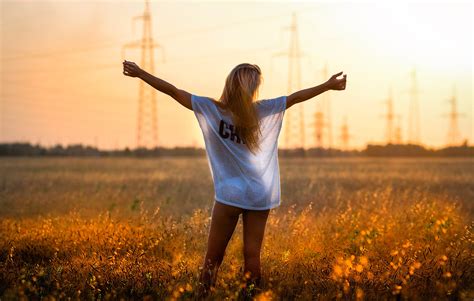 Wallpaper Sunlight Women Outdoors Model Blonde Sunset Nature