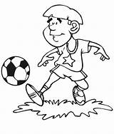 Soccer Kicking Boy Ball Coloring Young sketch template