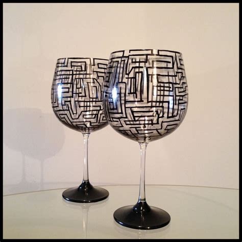 Hand Made Hand Painted Wine Glasses Abstract Geometric