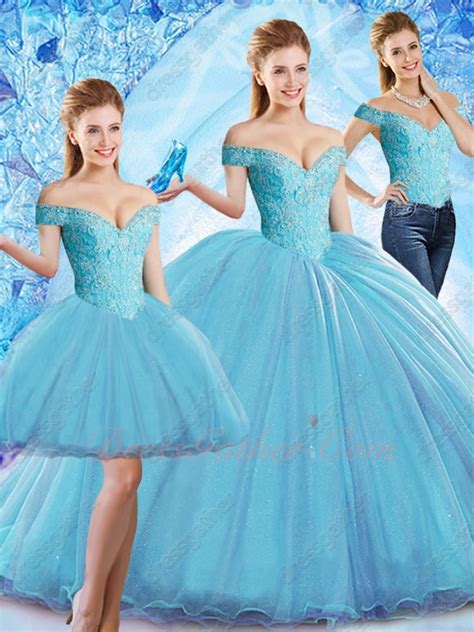 Aqua Blue Three Pieces Detachable Quinceanera Dresses Including Short