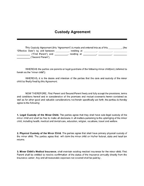 temporary custody agreement templates
